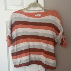 Madewell Maggie Stripe Boxy Sweater Tee Women’s Size M Orange Blue Cotton